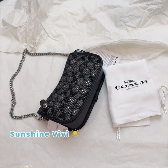 NWT Coach Swinger 20 Bag With Chain In Crystal Signature Jacquard CW568 Black - Picture 8 of 10